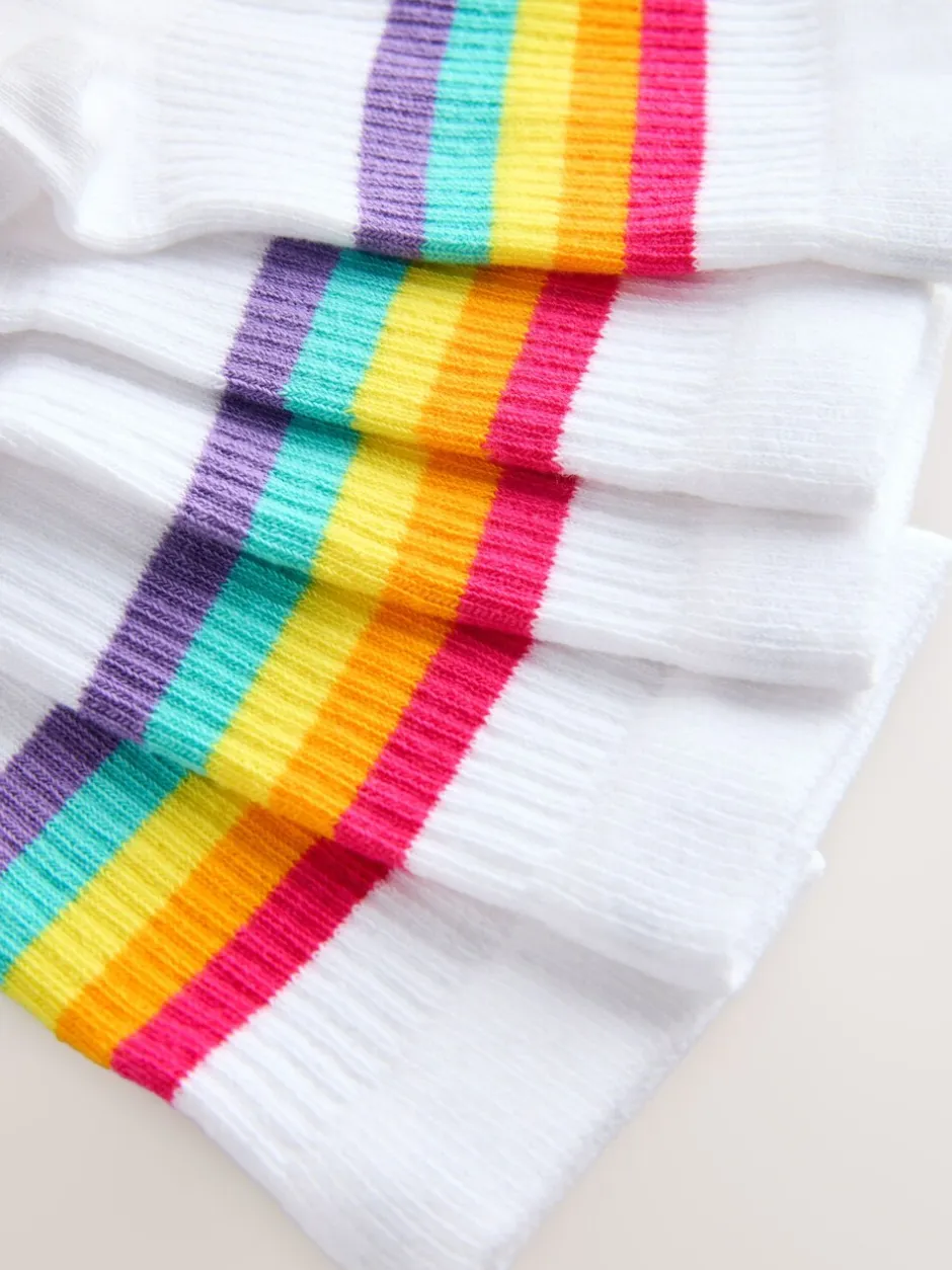 Sokken En Panty's|Sokken En Panty's*Little Bird by Jools Oliver - White Tube Socks 7 Pack Witte pastelkleurige regenboogprint