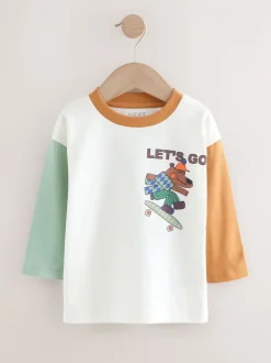 T-Shirts|Tops|Next Witte Skaterbeer - T-shirt met lange mouwen en print op de rug (3mnd -8jr)