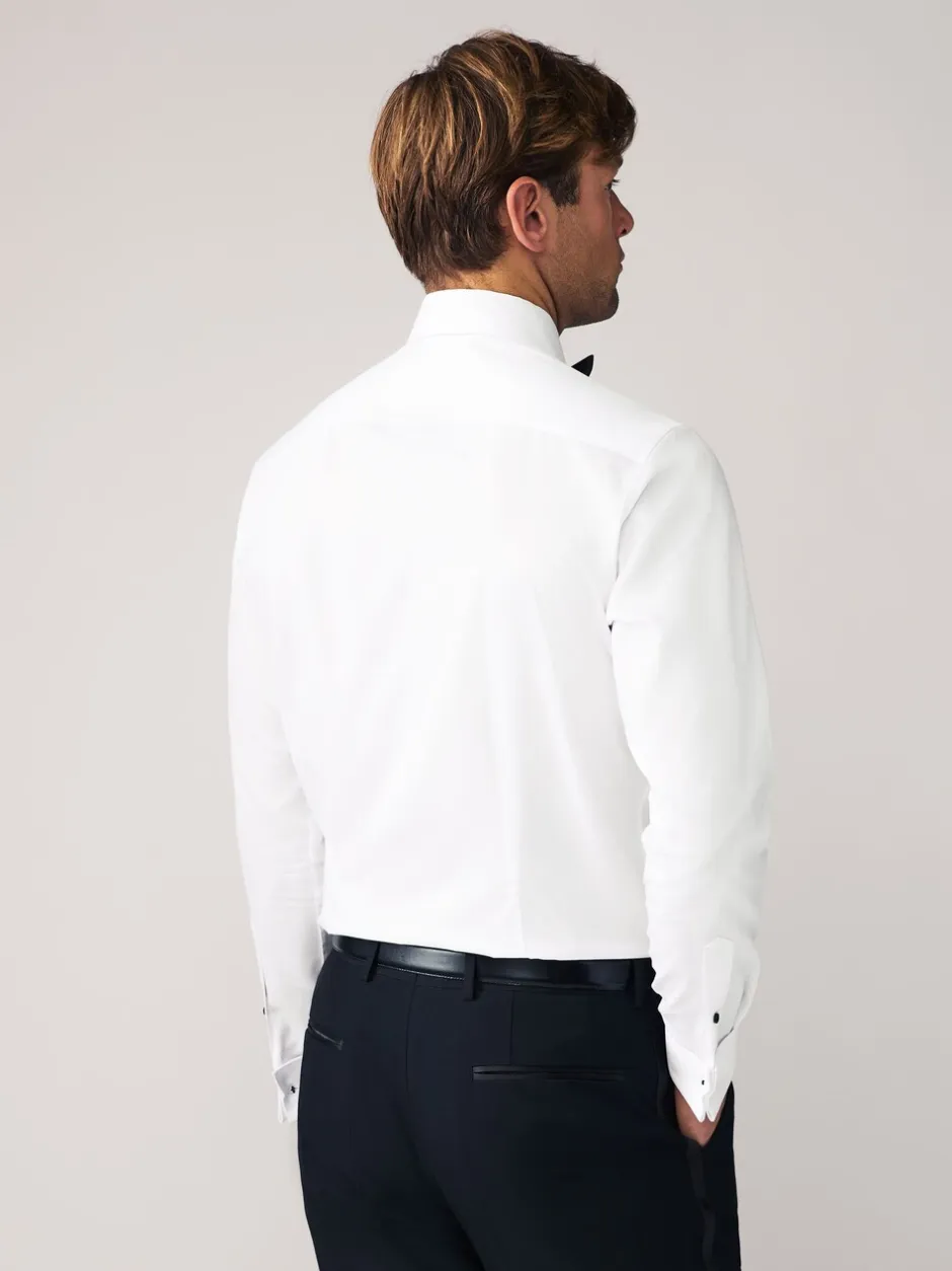 Formele Overhemden|Shirts*Next - Slim Fit - Set van overhemd met enkele manchet en een vlinderstrik Witte structuur/zwarte vlinderdas
