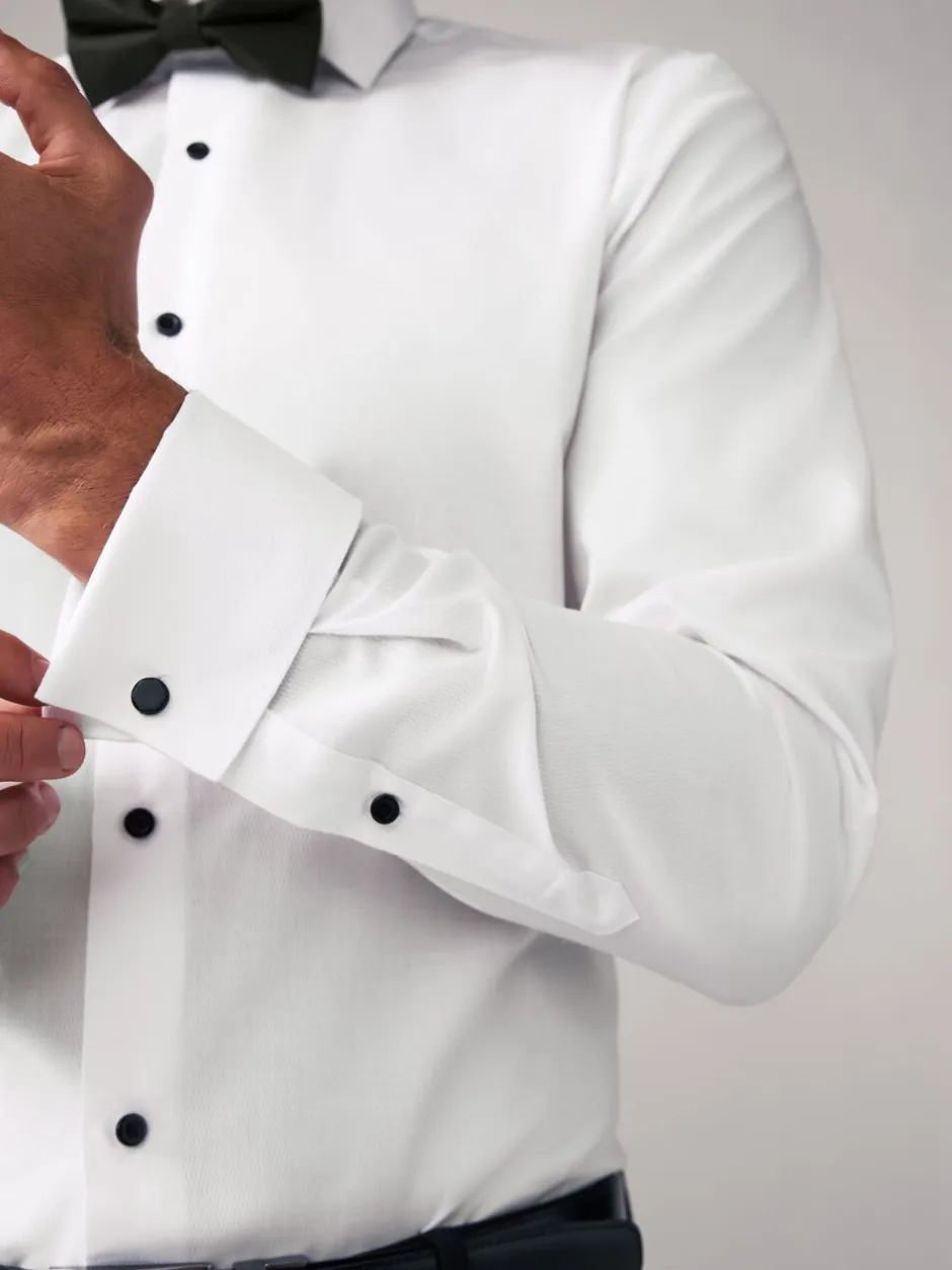 Formele Overhemden|Shirts*Next - Slim Fit - Set van overhemd met enkele manchet en een vlinderstrik Witte structuur/zwarte vlinderdas