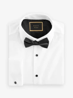 Formele Overhemden|Shirts*Next - Slim Fit - Set van overhemd met enkele manchet en een vlinderstrik Witte structuur/zwarte vlinderdas