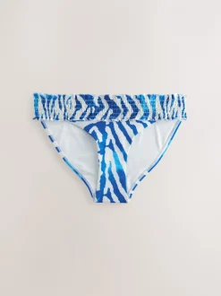 Badkleding*Next - Gerimpelde bikinislip met hoge taille Witte/blauwe zebraprint