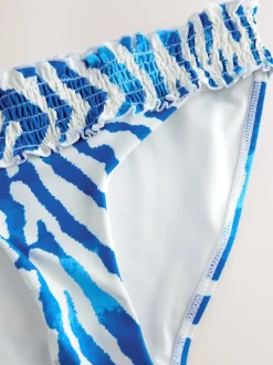 Badkleding*Next - Gerimpelde bikinislip met hoge taille Witte/blauwe zebraprint