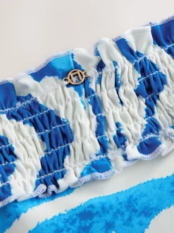 Badkleding*Next - Gerimpelde bikinislip met hoge taille Witte/blauwe zebraprint