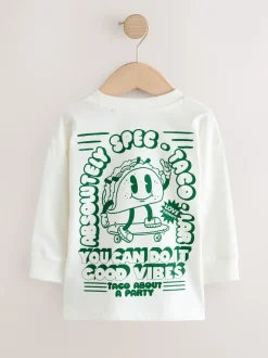 Tops|T-Shirts*Next Witte/Groene Taco - T-shirt met lange mouwen en print op de rug (3mnd -8jr)