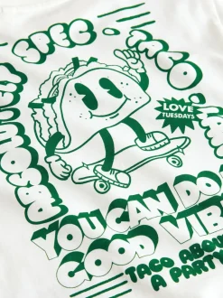 Tops|T-Shirts*Next Witte/Groene Taco - T-shirt met lange mouwen en print op de rug (3mnd -8jr)