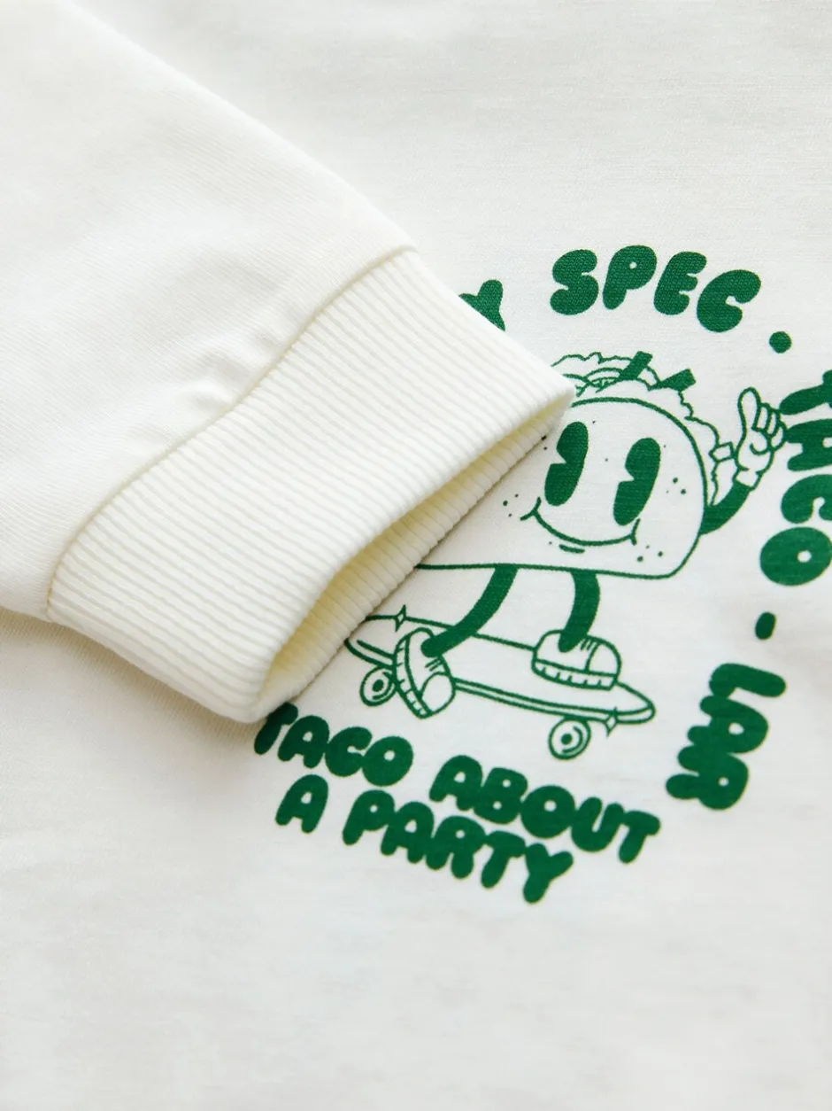 Tops|T-Shirts*Next Witte/Groene Taco - T-shirt met lange mouwen en print op de rug (3mnd -8jr)