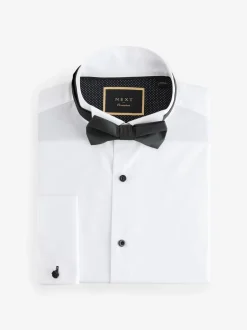 Formele Overhemden*Next Wit/zwart - Slim Fit - Double Cuff Regular Fit Shirt And Bow Tie Pack