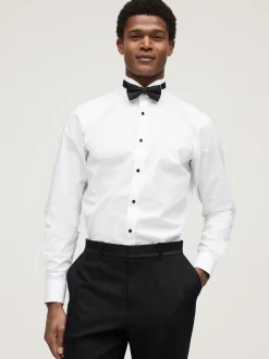 Formele Overhemden|Next - Slim Fit - Set van overhemd met enkele manchet en een vlinderstrik Wit/zwart