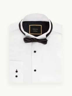 Formele Overhemden|Next - Slim Fit - Set van overhemd met enkele manchet en een vlinderstrik Wit/zwart
