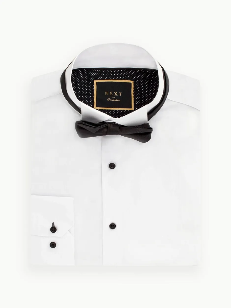 Formele Overhemden|Next - Slim Fit - Set van overhemd met enkele manchet en een vlinderstrik Wit/zwart