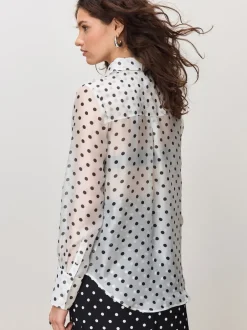 Blouses En Overhemden|Next - Overhemd met doorschijnende lange mouwen Wit/zwart met stippen