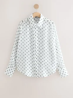 Blouses En Overhemden|Next - Overhemd met doorschijnende lange mouwen Wit/zwart met stippen