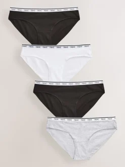 Onderbroeken*Next - 4 Katoenen slipjes met logotailleband Wit/zwart/grijs
