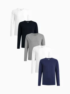 Ondergoed|Ondergoed*Next - Set van 5 T-shirts met lange mouwen en laagjes Wit/zwart/grijs/marineblauw