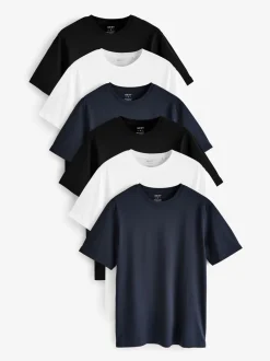 Loungewear|T-Shirts En Hemden|Next Wit/zwart/marineblauw - Normale Pasvorm - Essential katoenen T-shirts verpakking van 6