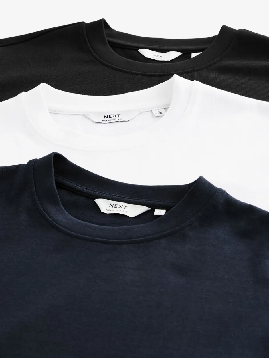 T-Shirts En Hemden*Next Wit/zwart/marineblauw - Relaxed fit - Verpakking van 3 T-shirts van zware stof