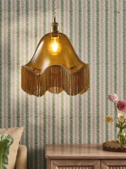 Lampenkappen|Verlichting|Next Wroxton Fringed Easy Fit Ceiling Light Shade Barnsteenoranje