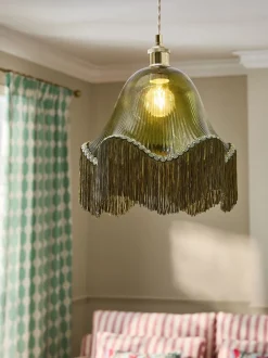 Lampenkappen|Verlichting|Next Wroxton Fringed Easy Fit Ceiling Light Shade Groen