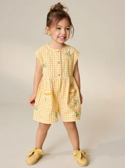 Jumpsuits En Playsuits*Next - Sleeveless Playsuit (3mths-7yrs) Yellow Gingham Embroidered