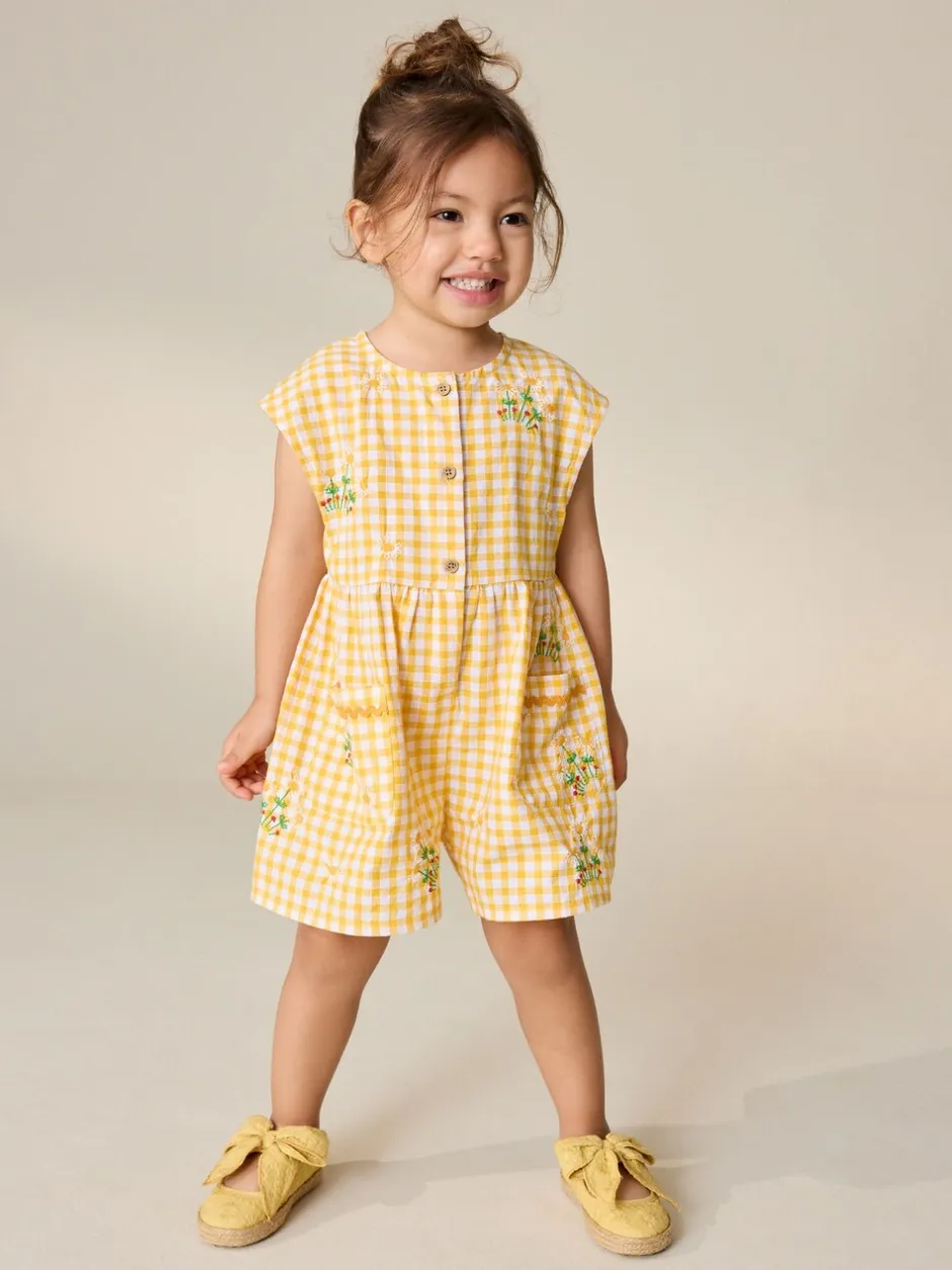 Jumpsuits En Playsuits*Next - Sleeveless Playsuit (3mths-7yrs) Yellow Gingham Embroidered