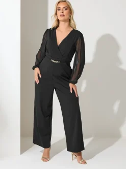Jumpsuits En Playsuits*Yours Curve London Mesh Sleeve Buckle Jumpsuit