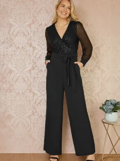 Gelegenheidskleding|Jumpsuits En Playsuits|Yumi - Jumpsuit met lovertjes en lange mouwen