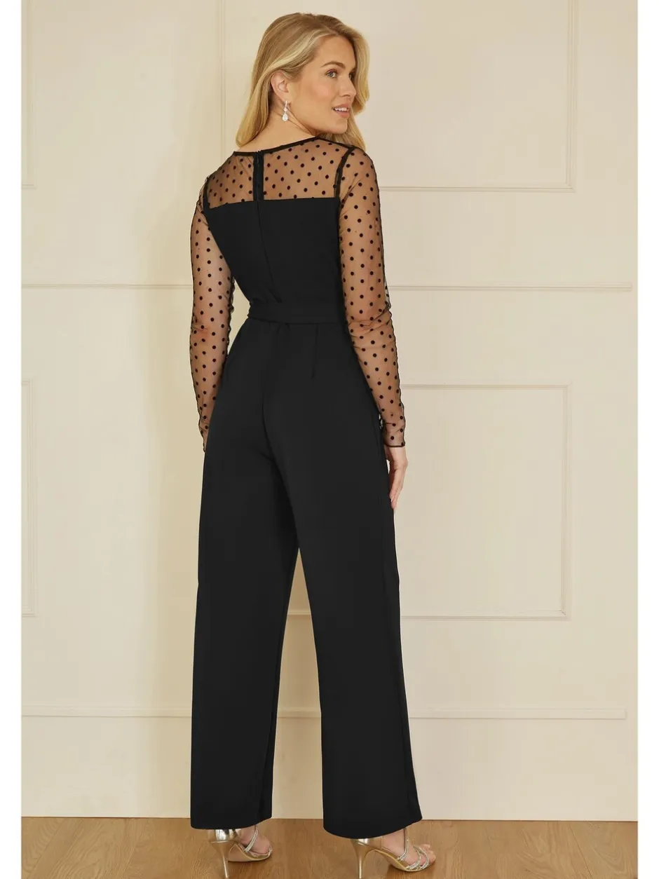 Jumpsuits En Playsuits|Yumi jumpsuit met stippen van stretch gaas