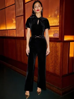 Jumpsuits En Playsuits|Yumi Velvet Jumpsuit With Twist Neckline And Buckle Belt