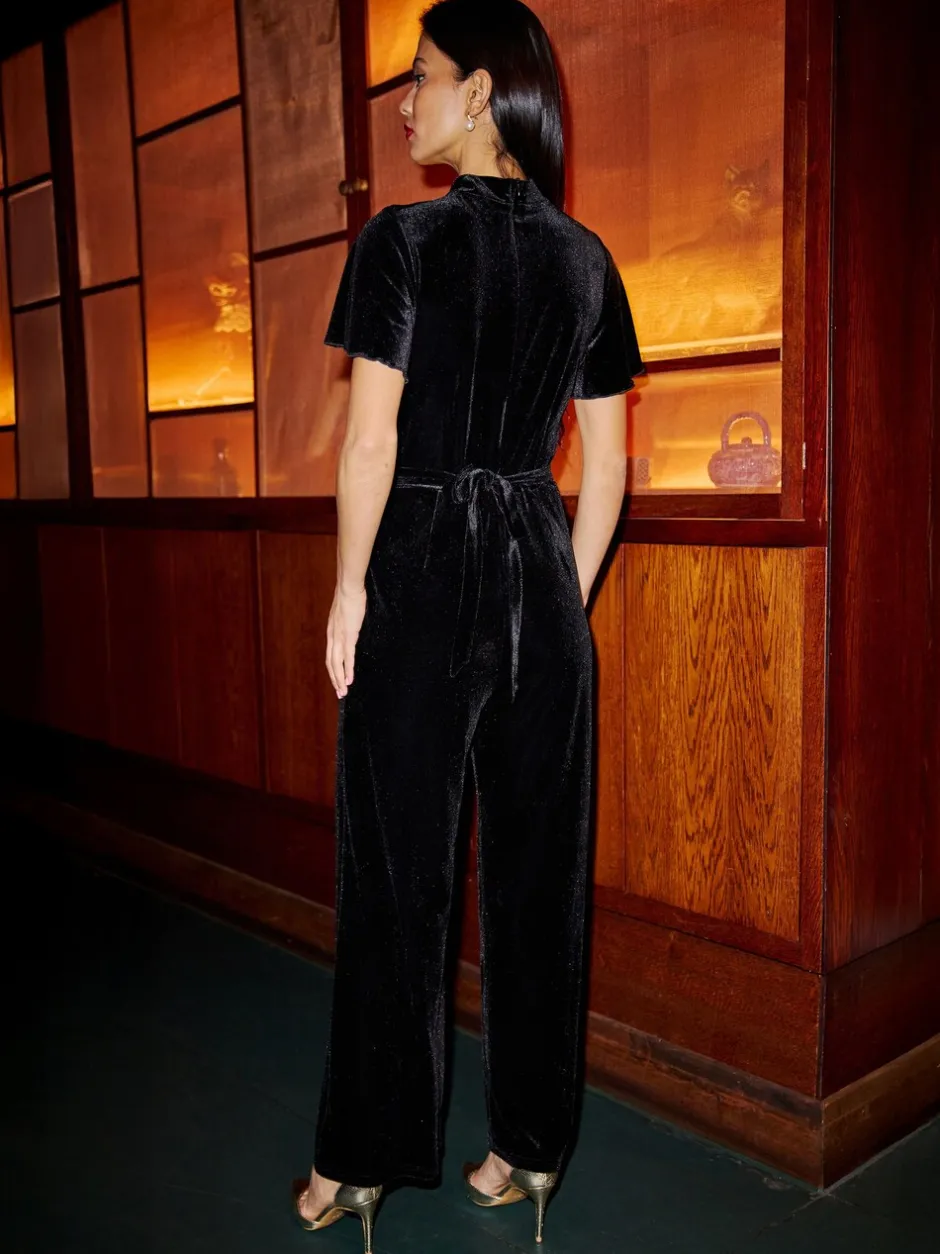 Jumpsuits En Playsuits|Yumi Velvet Jumpsuit With Twist Neckline And Buckle Belt