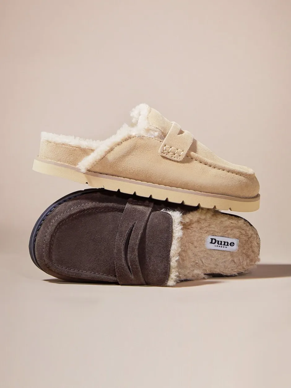 Lage Schoenen|Dune London - Goldy Lined Backless Loafers Zand