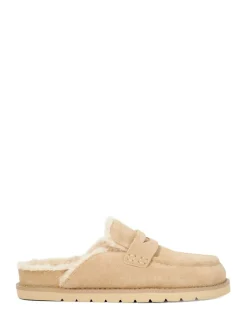 Lage Schoenen|Dune London - Goldy Lined Backless Loafers Zand