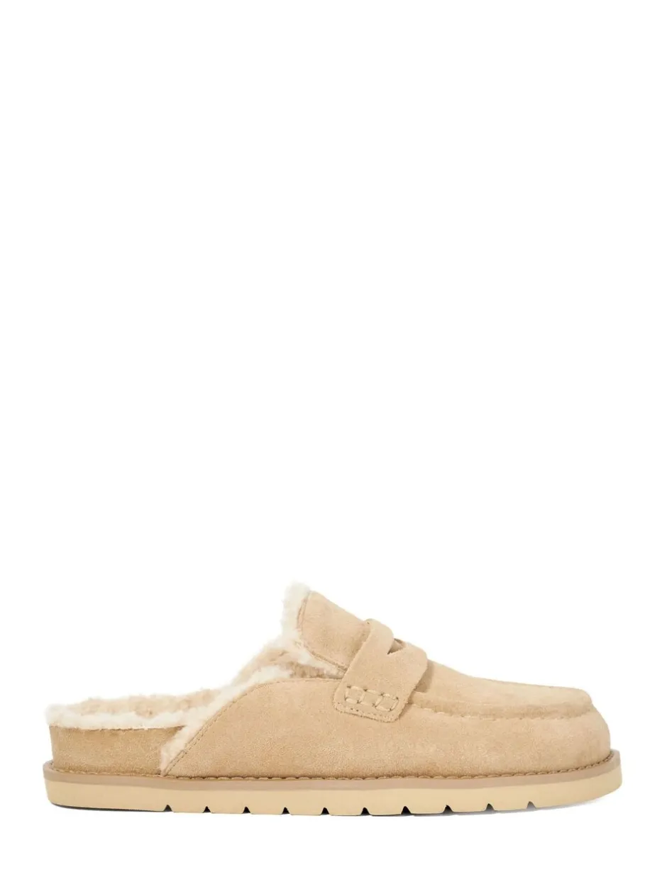 Lage Schoenen|Dune London - Goldy Lined Backless Loafers Zand