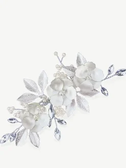 Haaraccessoires*Ivory & Co - - Gardenia klem met kristallen, parels en geëmailleerde bloem Zilver
