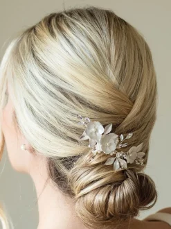 Haaraccessoires*Ivory & Co - - Gardenia klem met kristallen, parels en geëmailleerde bloem Zilver