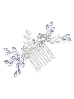Mutsen, Handschoenen En Sjaals|Haaraccessoires|Ivory & Co - - Sierkam met parels en kristallen Zilver