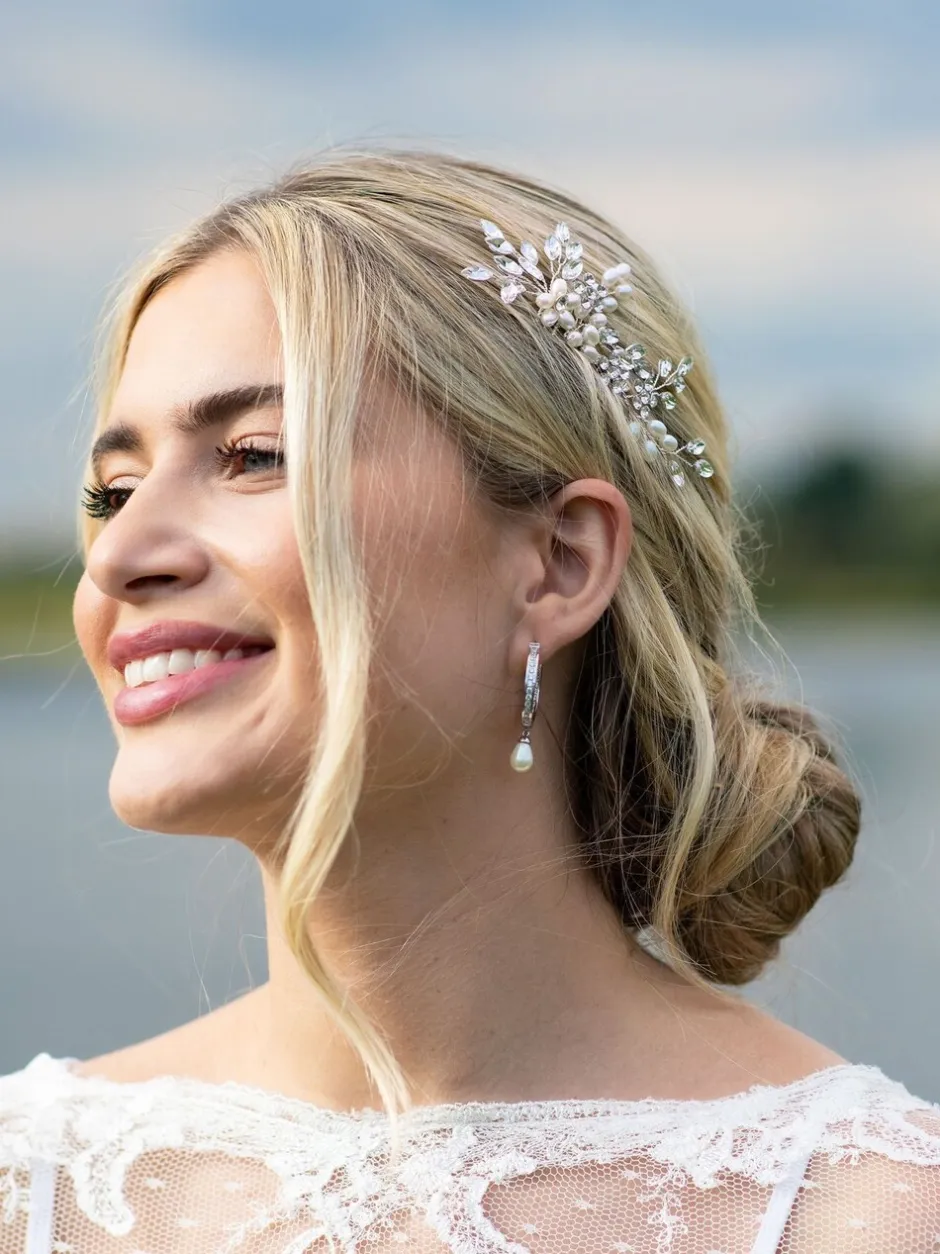 Mutsen, Handschoenen En Sjaals|Haaraccessoires|Ivory & Co - - Sierkam met parels en kristallen Zilver