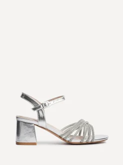 Schoenen Met Hakken*Linzi - Gracie Diamante Front Strap Low Block Sandals Zilver