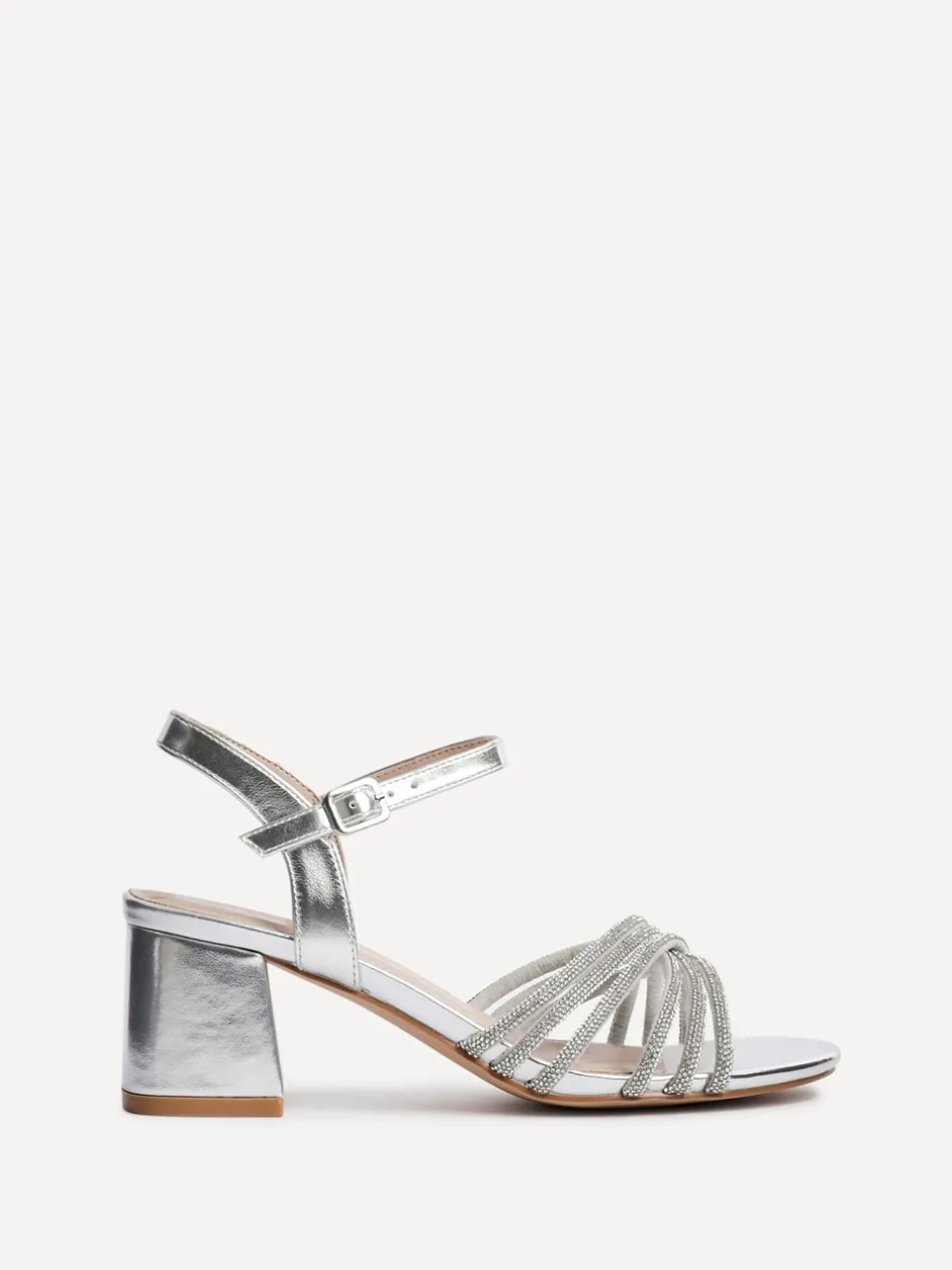 Schoenen Met Hakken*Linzi - Gracie Diamante Front Strap Low Block Sandals Zilver