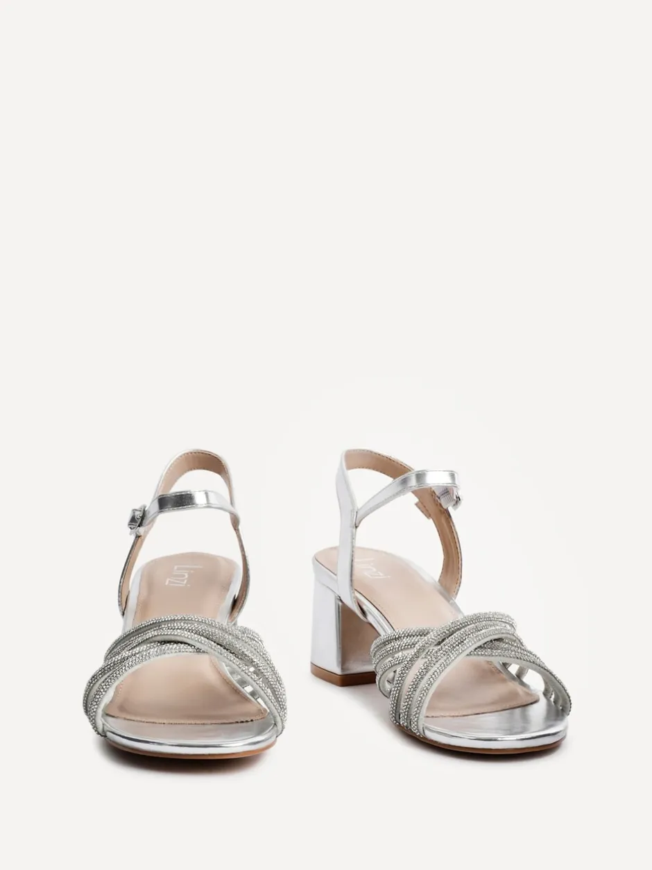 Schoenen Met Hakken*Linzi - Gracie Diamante Front Strap Low Block Sandals Zilver