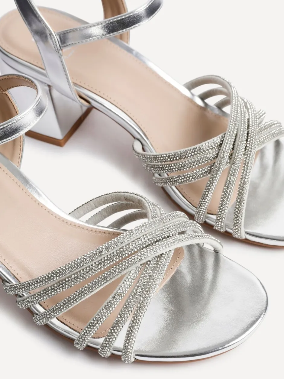 Schoenen Met Hakken*Linzi - Gracie Diamante Front Strap Low Block Sandals Zilver
