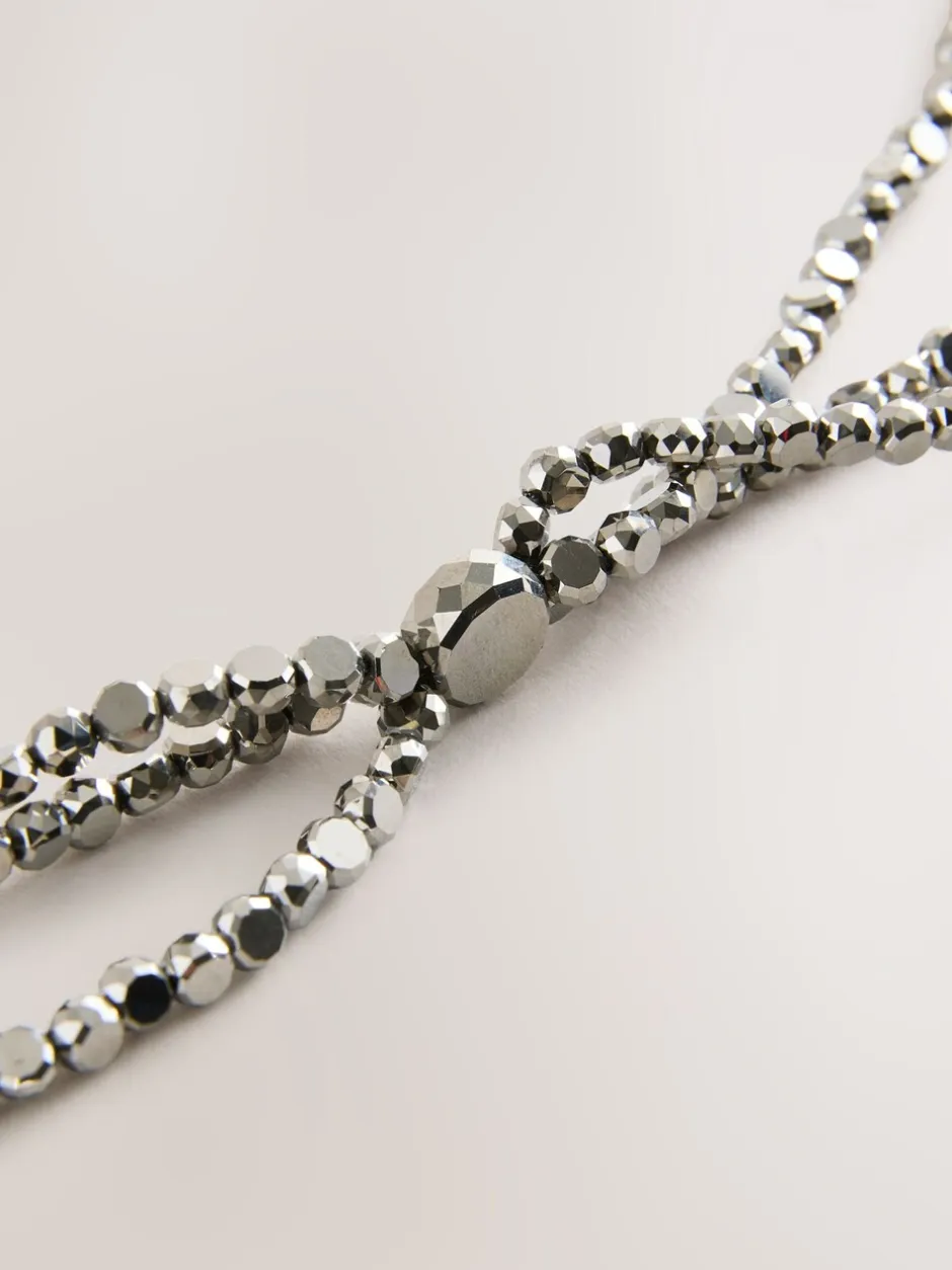 Ceintuurs*Next - Metallic Skinny Tiered Beaded Belt Zilver