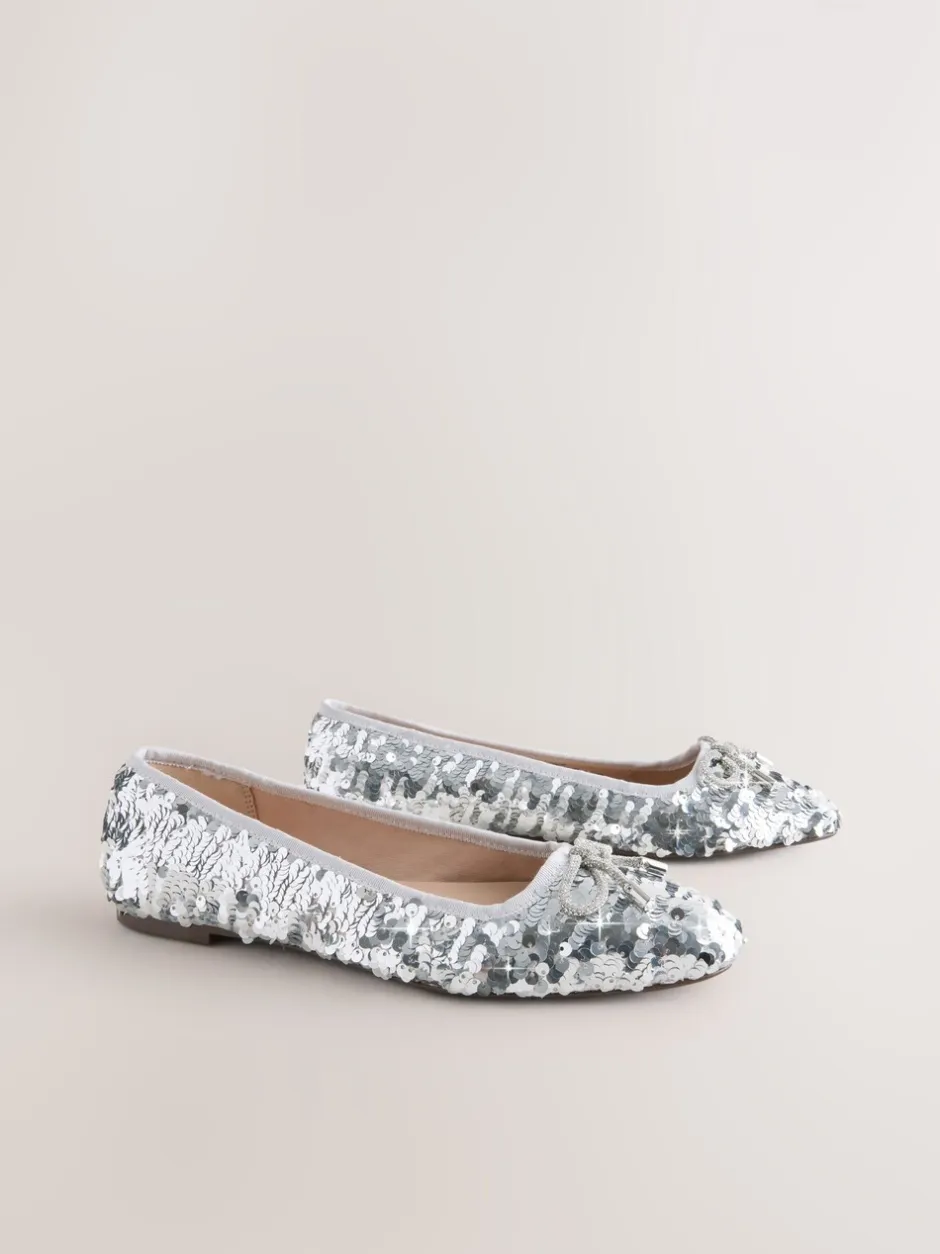 Ruimvallend En Extraruimvallend|Lage Schoenen|Next Zilveren lovertjes - Ballerina's met ronde neus