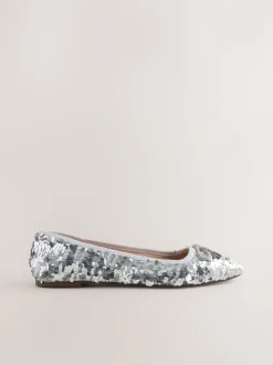 Ruimvallend En Extraruimvallend|Lage Schoenen|Next Zilveren lovertjes - Ballerina's met ronde neus