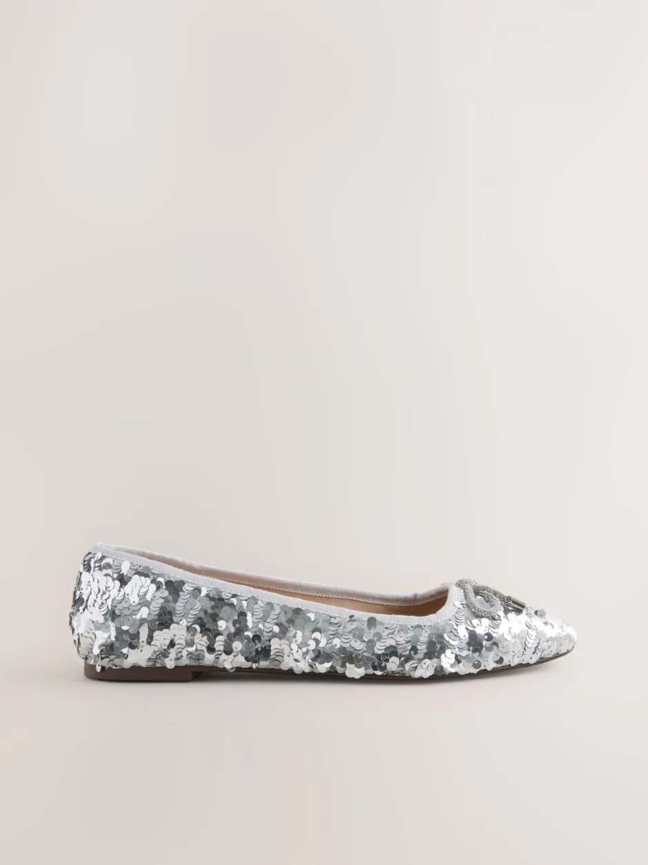 Ruimvallend En Extraruimvallend|Lage Schoenen|Next Zilveren lovertjes - Ballerina's met ronde neus