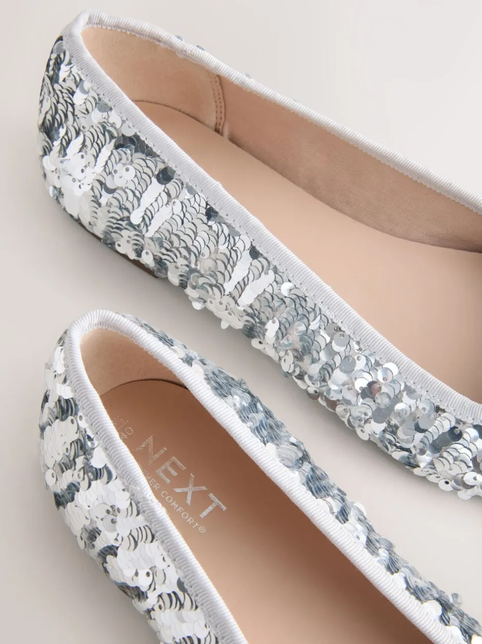 Ruimvallend En Extraruimvallend|Lage Schoenen|Next Zilveren lovertjes - Ballerina's met ronde neus