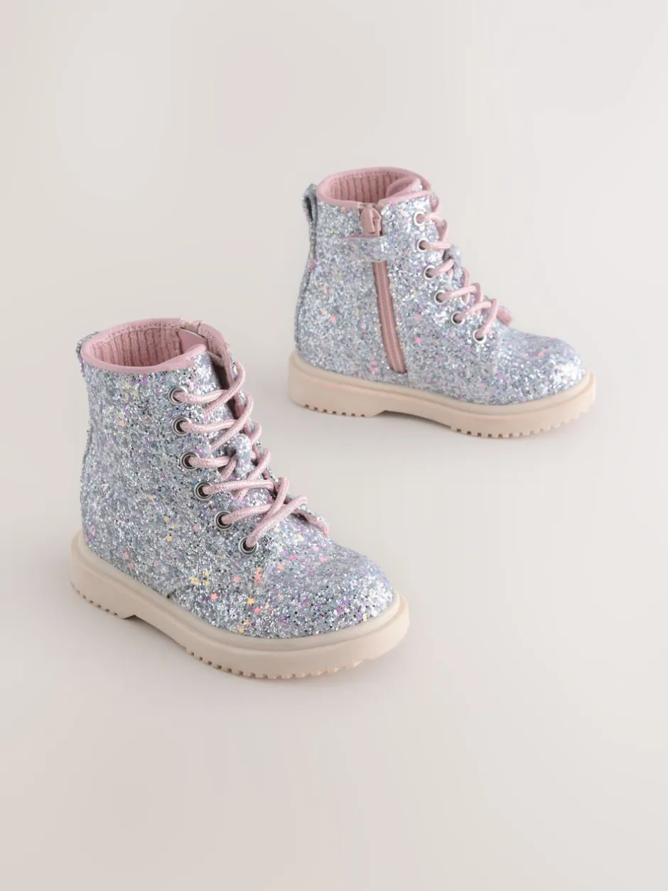 Boots*Next - Enkellaarzen met vetersluiting Zilverglitter