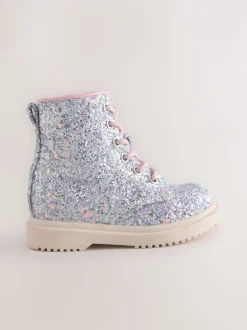 Boots*Next - Enkellaarzen met vetersluiting Zilverglitter