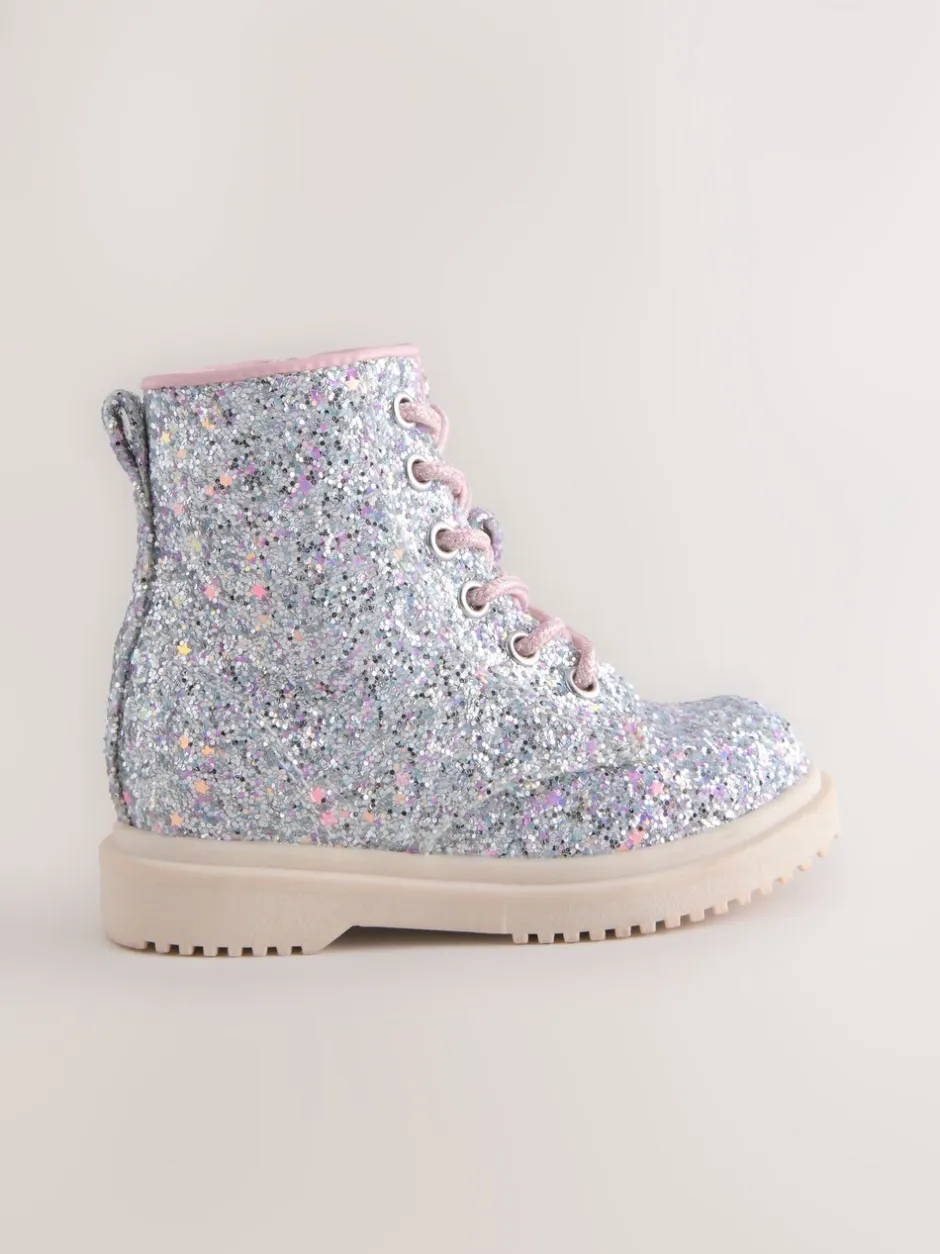 Boots*Next - Enkellaarzen met vetersluiting Zilverglitter