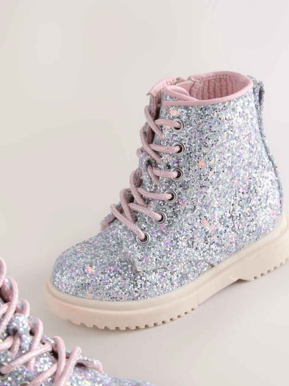 Boots*Next - Enkellaarzen met vetersluiting Zilverglitter
